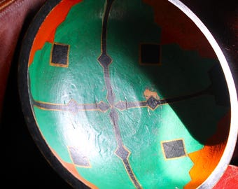 Handmade vintage wooden bowl, hand-painted