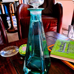 Vintage carafe, emerald green crystal glass