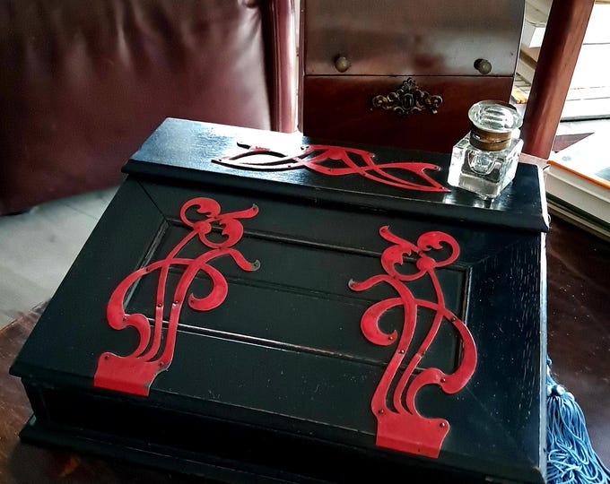 Featured listing image: Art Nouveau writing box with key and working lock, c. 1900