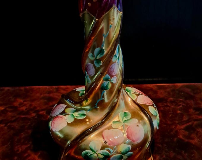 Featured listing image: Art Nouveau vase made of ruby red glass by Ludwig Moser & Söhne, Karlovy Vary, Bohemia, around 1900 with gilding and enamel painting