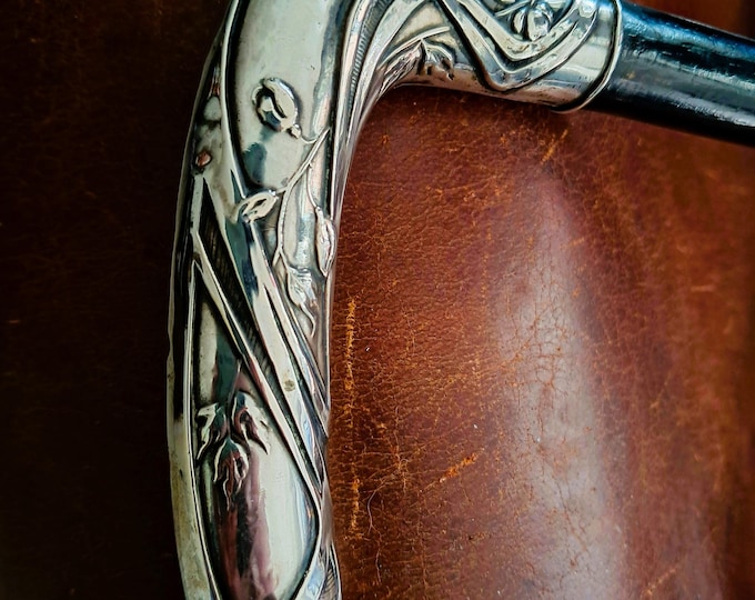Featured listing image: Antique walking stick, Art Nouveau, handle made of solid 835 silver