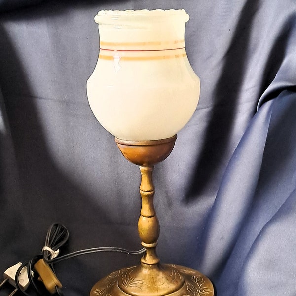 Vintage table lamp, brass, opaline glass