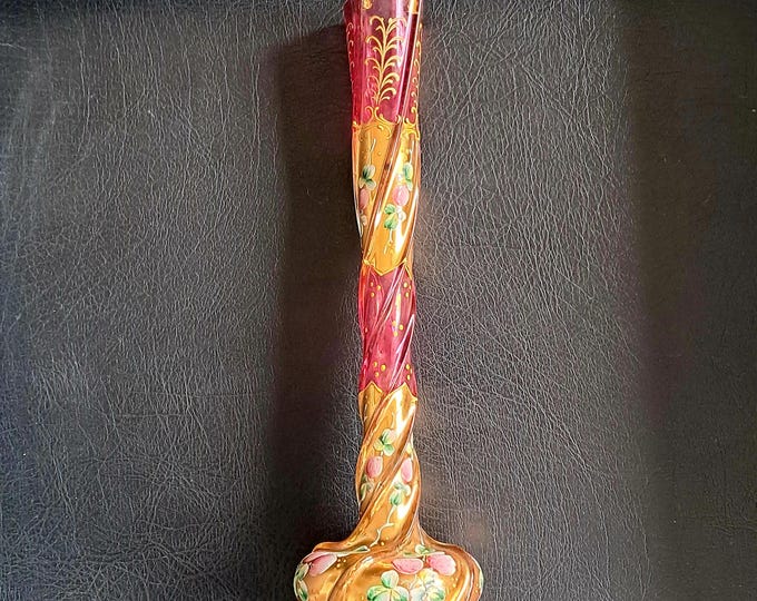 Featured listing image: Art Nouveau vase made of ruby red glass by Ludwig Moser & Söhne, Karlovy Vary, Bohemia, around 1900 with gilding and enamel painting
