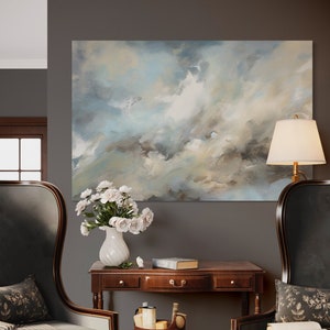 Cloudy Sky Abstract Wall Art Canvas Decor | Minimalist Modern Art Painting Canvas Print | Large Trendy Wall Art | Clouds of Rest Series 1