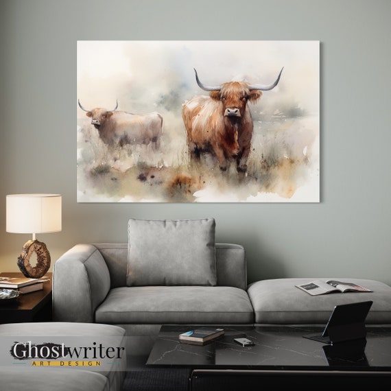 Highland Cows Watercolor Wall Art Canvas | Highland Cows Series 1