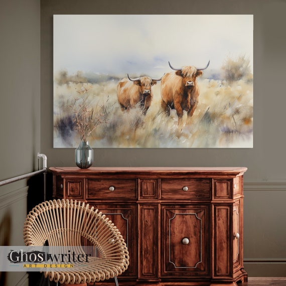 Highland Cows Watercolor Wall Art Canvas | Highland Cows Series 2