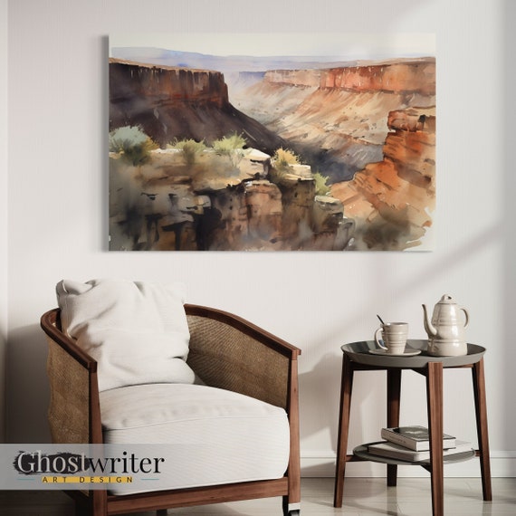 Canyon Landscape Watercolor Wall Art Canvas | Canyon View Series 3