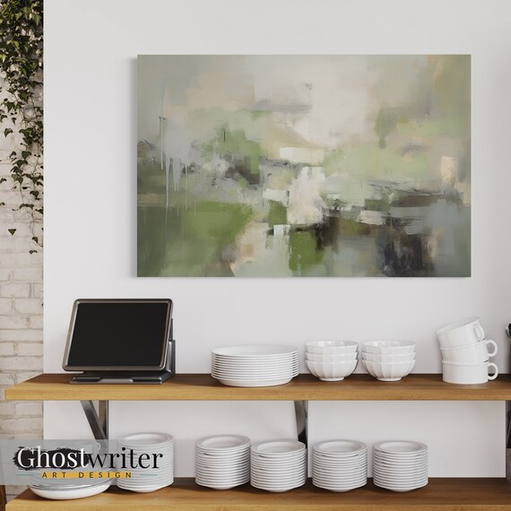 Peaceful Green Abstract Painting Wall Art Canvas | Spring Pond Series 3
