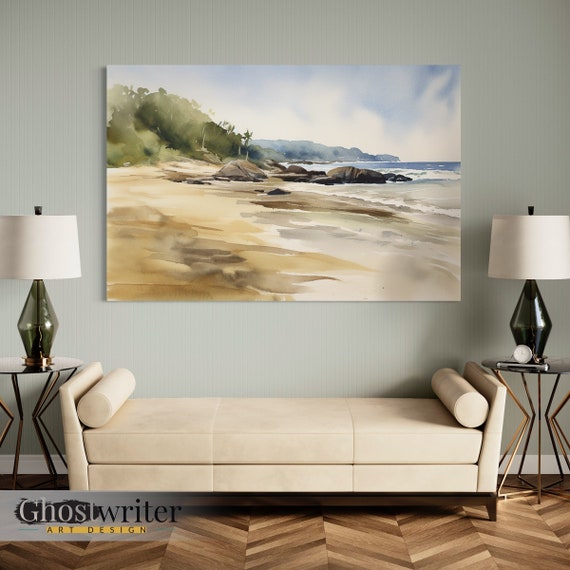 Beach Landscape Watercolor Wall Art Canvas | Waters Edge Series 2