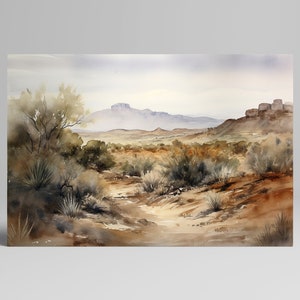 Desert Landscape Watercolor Wall Art Canvas | Earth Tone Nature Watercolor Canvas Painting Print | Peaceful Desert Series 2 image 2