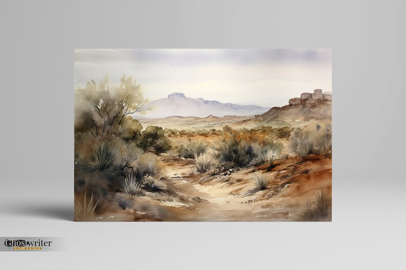 Desert Landscape Watercolor Wall Art Canvas | Earth Tone Nature Watercolor Canvas Painting Print | Peaceful Desert Series 2 image 2