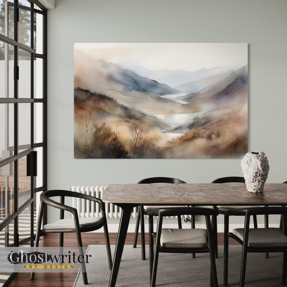 Misty Mountain Abstract Landscape Watercolor Wall Art Canvas| Misty Mountain Series 2