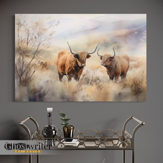 Highland Cows Watercolor Wall Art Canvas | Highland Cows Series 3