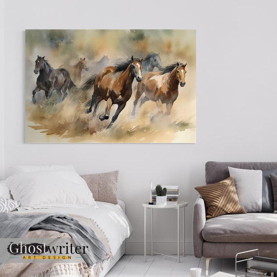 Running Horses Watercolor Wall Art Canvas | Wild Horses Series 2