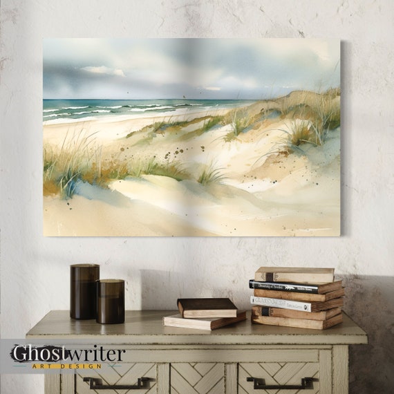 Ocean Landscape Watercolor Wall Art Canvas | East Coast Dunes Series 1