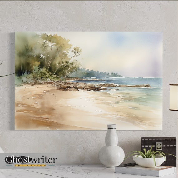 Beach Landscape Watercolor Wall Art Canvas | Waters Edge Series 1