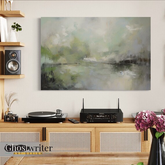 Peaceful Green Abstract Painting Wall Art Canvas | Spring Pond Series 1