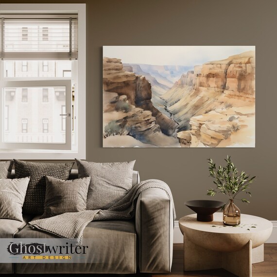 Canyon Landscape Watercolor Wall Art Canvas | Canyon View Series 2