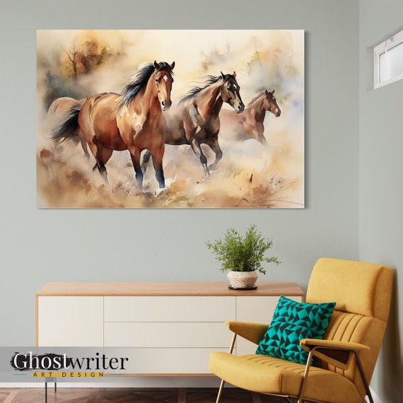 Running Horses Watercolor Wall Art Canvas | Wild Horses Series 1