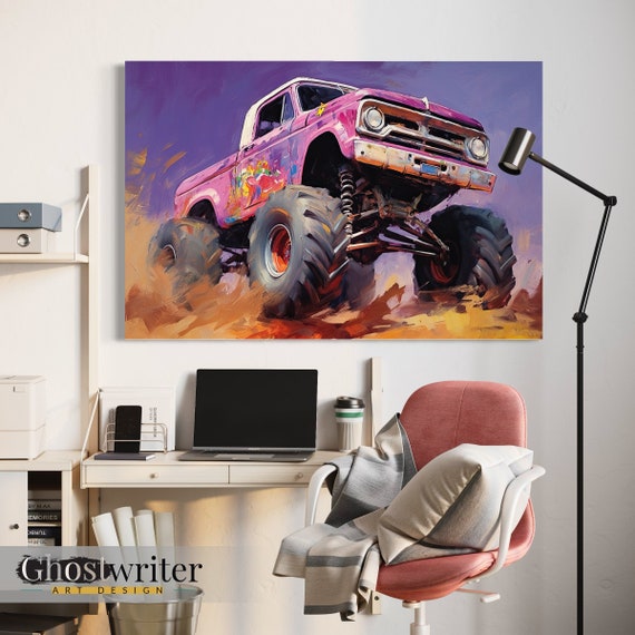 Pink Monster Truck Abstract Wall Art Canvas | Monster Truck Series 5