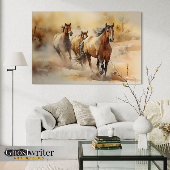 Running Horses Watercolor Wall Art Canvas | Wild Horses Series 3
