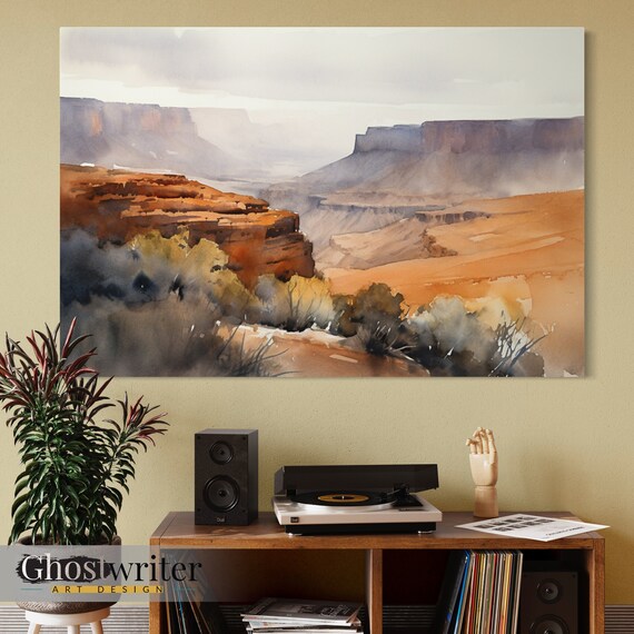 Canyon Landscape Watercolor Wall Art Canvas | Canyon View Series 1