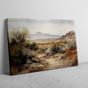 Desert Landscape Watercolor Wall Art Canvas | Earth Tone Nature Watercolor Canvas Painting Print | Peaceful Desert Series 2 image 3
