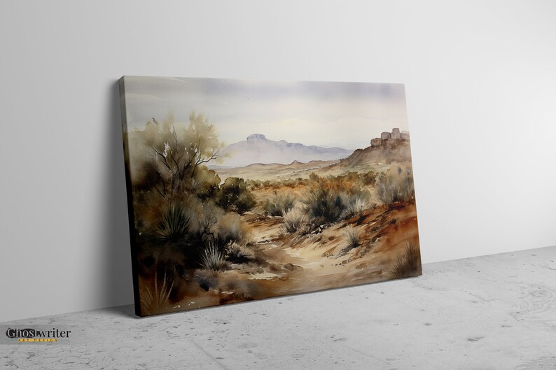 Desert Landscape Watercolor Wall Art Canvas | Earth Tone Nature Watercolor Canvas Painting Print | Peaceful Desert Series 2 image 3
