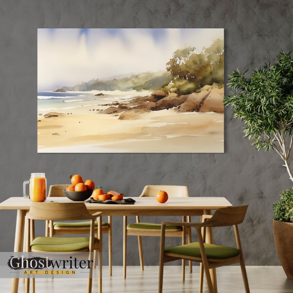 Tropical Landscape Watercolor Wall Art Canvas | Earth Tone Ocean Nature Watercolor Canvas Painting Print | Tropical Dreams Series 2