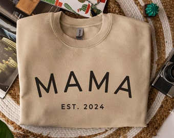 Aangepaste Mama Sweatshirt, Mama Est 2024 shirt, zwangerschap onthullen, Mama Sweatshirt, cadeaus voor zussen, baby shower shirt, nieuwe moeder 2024 shirt