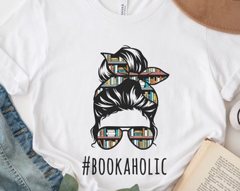 Buch-Nerd-Shirt, Bookaholic Crewneck, Booktrovert-T-Shirt, Schulbibliothekar-Geschenke, Leselehrer, Messy Bun Shirt, Bücherwurm-Hoodie, Buch-Shirt