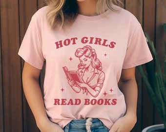 Hete meisjes lezen boeken shirt, comfort kleur boek shirt, cadeau voor haar, leesgrage shirts, boekenclub shirt, cadeau voor boekenliefhebber, mooie meisjes lezen