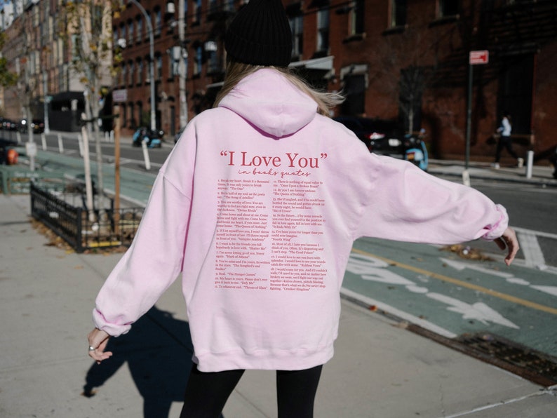 I Love You In Book Quotes Sweatshirt, Different Ways To Say I Love You, Book Lover, Bookish Crewneck, Romance Novel Gift, Novel Reader Shirt Pink