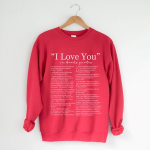 Ich liebe dich in Buch Zitaten Sweatshirt, verschiedene Möglichkeiten zu sagen, ich liebe dich, Buchliebhaber, Bücherwurm Rundhalsausschnitt, Romanze Roman Geschenk, Roman Leser Shirt Bild 7