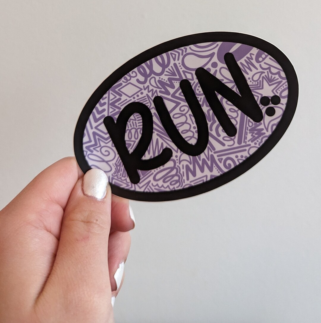 Run Sticker - Purple Doodles - Oval Sticker - Etsy
