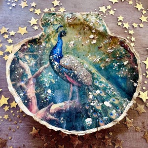Peacock Seashell Trinket Dish, Coastal Ring Holder, Vintage Inspired Decor, Mother's Day Gift