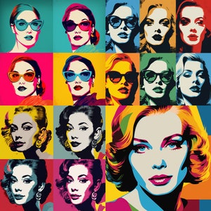 Eclectic Pop Art Women Collage - Retro Glamour, Celebrity & Pop Culture, Vintage Photos,  Vibrant Digital Art Decor Print