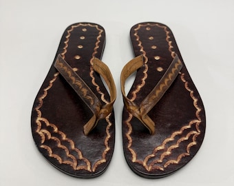 Rasta Sandals Women, Handmade Leather Thong Sandals, One of a Kind Size 9.