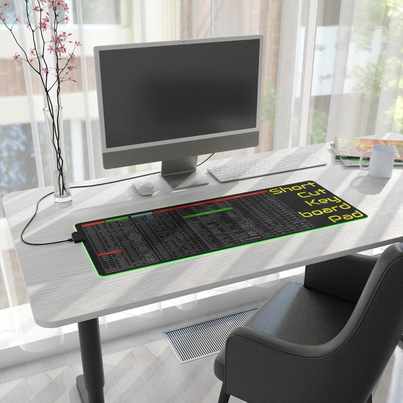 Keyboard Shortcut Desk Pad, LED Gaming Mouse Pad With Shortcut Key ...