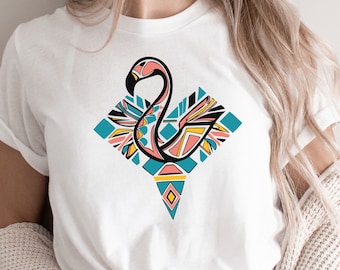 Tribal Flamingo Graphic Design Shirt, Flamingo Tshirt, Summer Graphic Tee, Flamingo Lovers Shirt, Bird Lover Shirt, Animal Lover T-Shirt