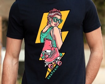 Lightning Bolt Roller meisjesshirt van Seafoam Surf Design. T-shirt rolschaatsen. Rollerderby-T-shirt. Skate Shop-shirt.