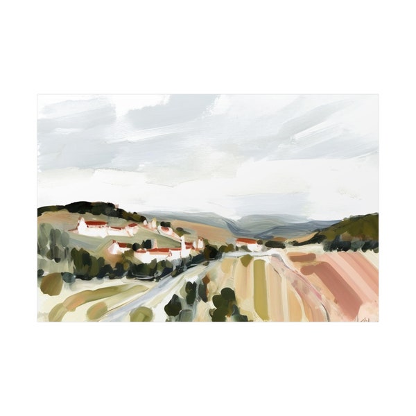 Landscape Soft Pastel, Rolling Countryside, Oil Painting Style Print