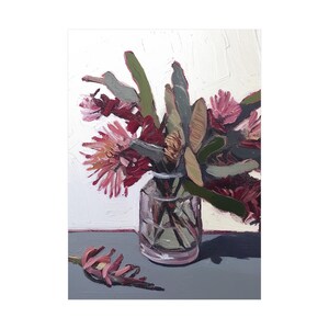 Australian Native Flowers in Vase - Oil Painting Style Print on Fine Art Paper