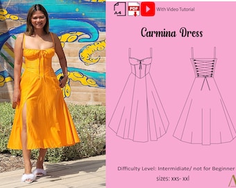 Carmina Dress (Downloadable A4 PDF Sewing Patterns, XXS - XXL, Detailed Youtube Tutorial)