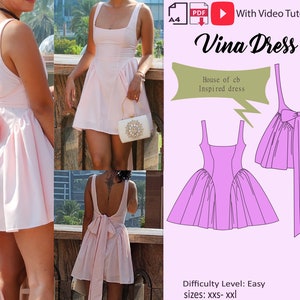 Vina Dress Downloadable A4 PDF Sewing Patterns, XXS XXL, Detailed Youtube Tutorial zdjęcie 1