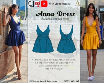 Anna Dress - Ballerina Inspired (Downloadable A4 PDF Sewing Patterns, XXS - XXL, detailed instructions)