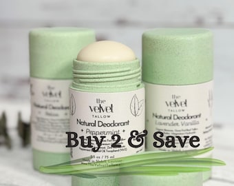 Natural Deodorant with Grass Fed Tallow that Works, Pick Any 2, Aluminum Free in Eco Friendly Container, Sensitive Skin, Baking Soda Free