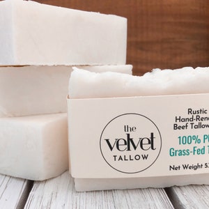 100% Pure Tallow Soap Bar, Unscented Large Bar Made Simply With Grass Fed Tallow, Natural Soap, Zero Waste image 1