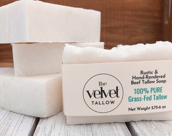 100% Pure Tallow Soap Bar, Unscented Large Bar Made Simply With Grass Fed Tallow, Natural Soap, Zero Waste