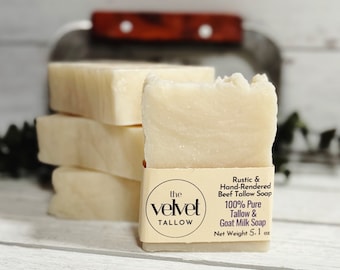 Pure Tallow & Goat’s Milk Unscented Soap Bar, Pure Tallow Farmhouse Bars Perfect, Rich Lather, Natural Tallow Soap Bar for Sensitive Skin